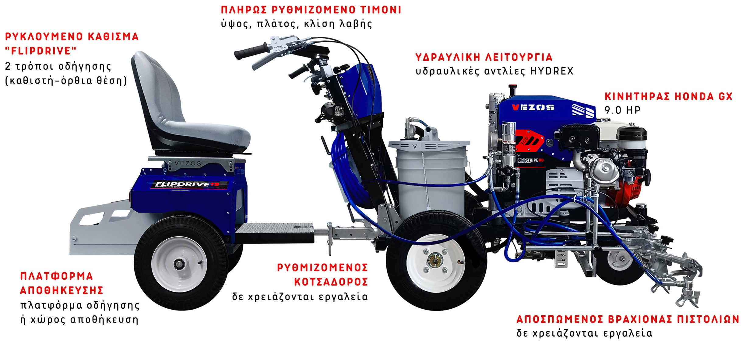 αυτοκινουμενο διαγραμμιστικο μηχανημα vezos prostripe 300 - καθισμα διαγραμμισης