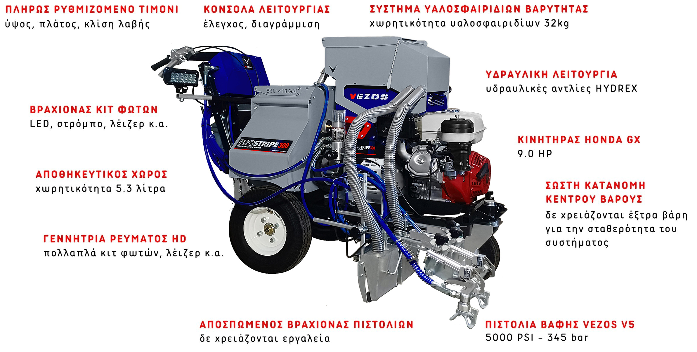 αυτοκινουμενο διαγραμμιστικο μηχανημα vezos prostripe 300 - καδος υαλοσφαιριδίων