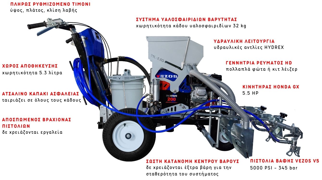 χειροκινητο αυτόματο διαγραμμιστικο μηχανημα vezos prostripe 200 - συστημα υαλοσφαιριδιων